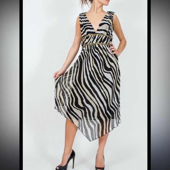 Trina Turk Zebra Print Silk Dress – Size Medium (8) – Ashley Tisdale 2000s - Picture 1 of 12